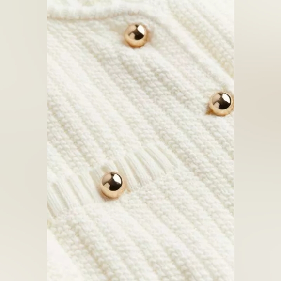 NWT H&M Structured-Knit Short-Sleeved Cardigan White/Gold-Colored Sz S M XL XXL - Picture 6 of 6